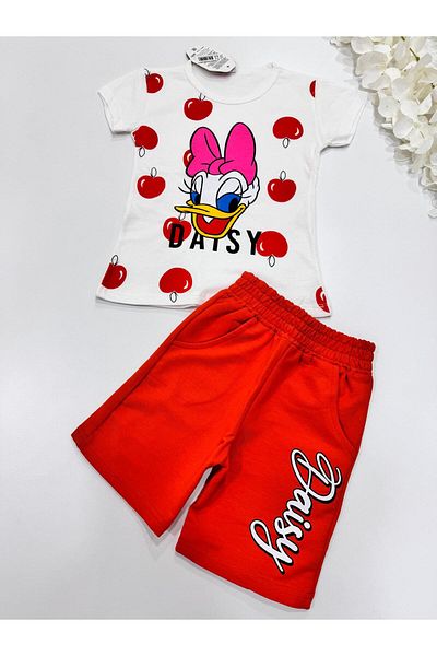 Esterella Daisy Short Sleeve Girls' Set with Shorts - Printed and Combed Cotton
