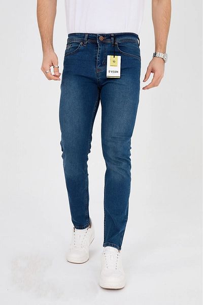 DVISION Мъжки дънки Slim Fit с синьо-зелени камъни и детайли