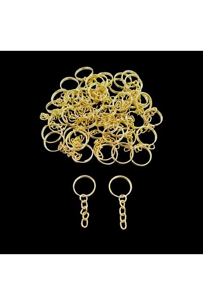 Aker Hediyelik 20 Mm Macrame Keychain Ring 25 Pieces Chain Keychain Ring - Gold