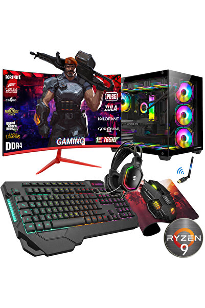 Zeiron Znx1150 Ryzen 9 5900x 16GB DDR4 512GB M2 NVMe SSD RTX3050 24" 165Hz Curved Oyuncu Bilgisayarı
