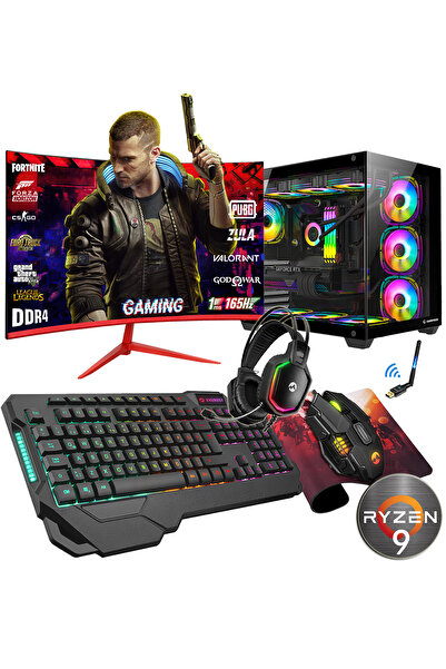 Zeiron Znx1152 Ryzen 9 5900x 32GB DDR4 512GB M2 NVMe SSD RTX3050 24" 165Hz Curved Oyuncu Bilgisayarı
