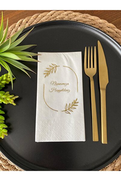 kidspartim منديل ترحيب بالخطوبة بإطار أبيض ذهبي مذهّب 16 قطعة