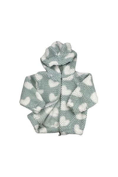 DECO Heart Baby Girl Plush Cardigan Water Green