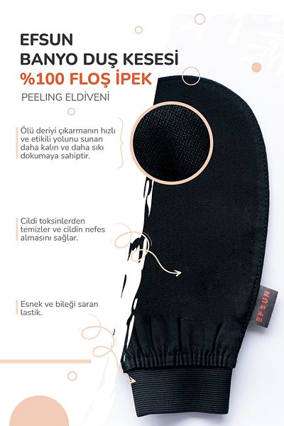 Efsun Bath Shower Washcloth Exfoliating Glove 100% Flush Silk For Men And Women, Premium Washcloth, Black