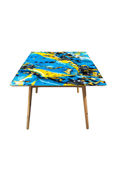 InkSyncStudios Masa Kaplama Folyosu Mobilya Masa Kaplama Folyoları Epoxy Görünümlü Mavi-Sarı Tasarım