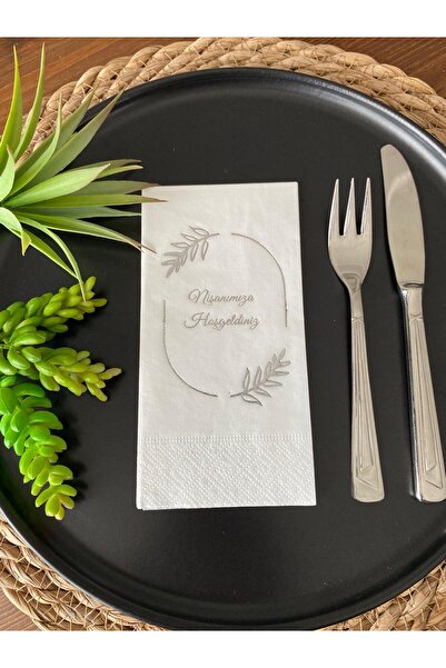 kidspartim Gümüş Yaldızlı Beyaz Çerçeveli Nişanımıza Hoşgeldiniz Peçete 16 Adet