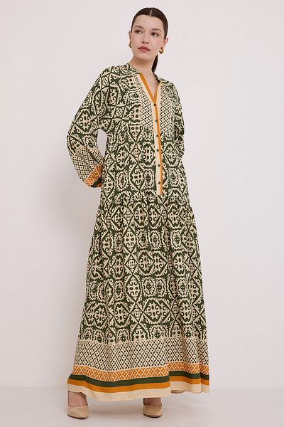 Bigdart Women's Beige Green Viscose Hijab Dress 2423