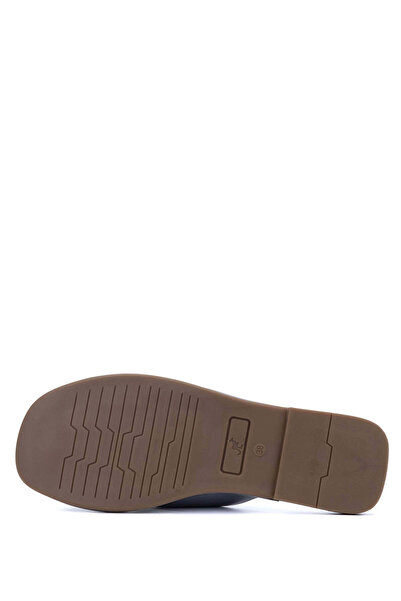 Tamer Tanca Women's Genuine Leather Gray Flat Slippers