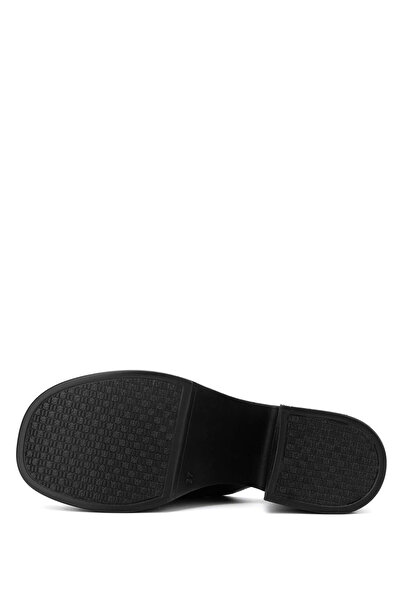 Tamer Tanca Women's Genuine Leather Black Leather Heeled Slippers