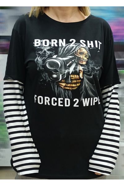 GALAXYBUTIQUE Born 2  Black Stripes Sleeve (Unisex) T-Shirt