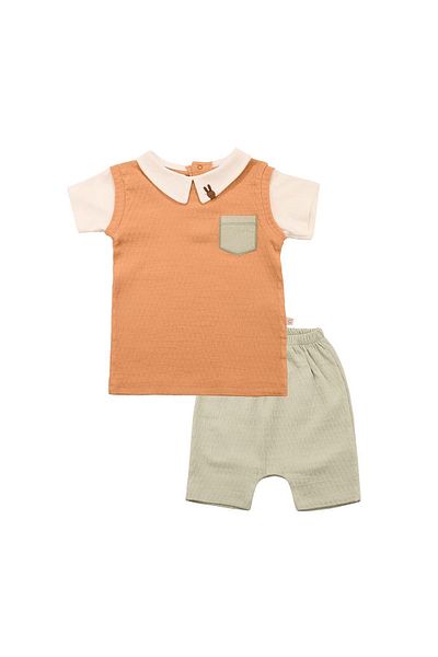 Carmin Baby Collared Pocket Detailed Baby 2-Piece Set Tile