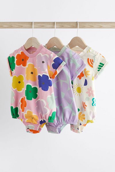 Next Baby Glossy Printed 100% Cotton 3-Piece Romper Set