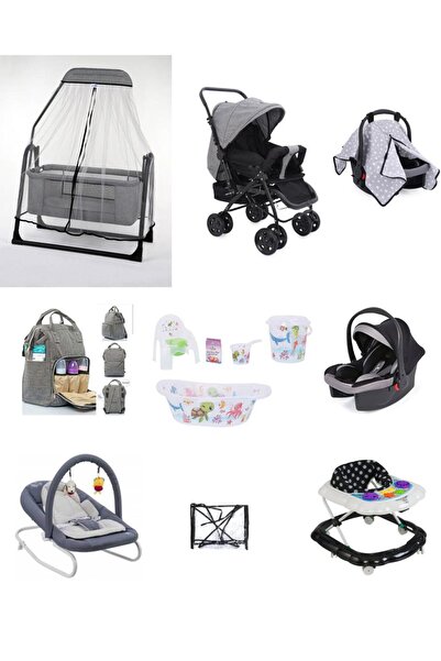 LETS GO BABY Bebek Çeyiz Seti 13 Parça Çift Yön Bebek Arabası Tüllü Beşik Ana...