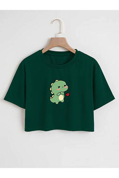 Ginevra Γυναικείο μπλουζάκι Oversize Crew Neck Dinosaur Printed Crop