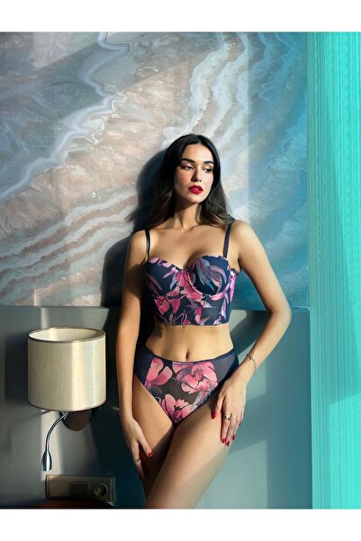 VAS.QUE Sexy Rengarenk Çiçekli Büstiyer Dış Ortama Uygun Kadın Külot