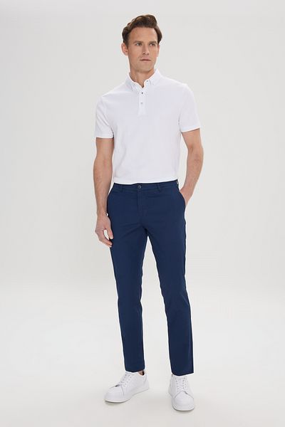 ALTINYILDIZ CLASSICS Men's Navy Blue Slim Fit Slim Fit Cotton Dobby Stretchy Side Pocket Trousers