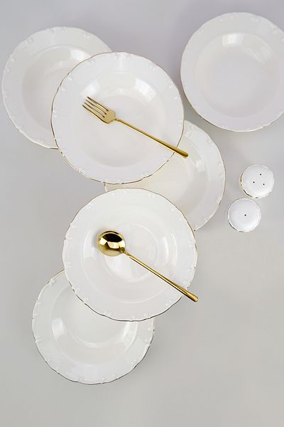 Digithome Liana 6-Piece Porcelain Pit Dinner Plate Set Gold Gilded 23 Cm Cream - TL4027707 C320.225