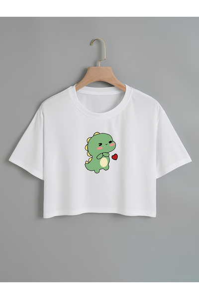 Ginevra Žene Oversize kroj okrugla kragna Dinosaur Štampano Skraćeni kroj T-s...