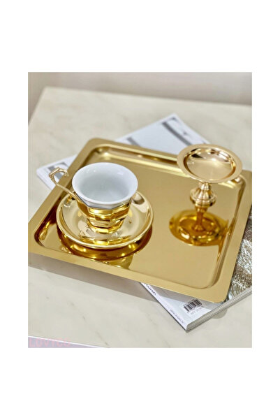 Abant 2-Piece Square Stainless Steel 21x21cm Square Coffee, Promise, Engagement, Service Presentation Tray