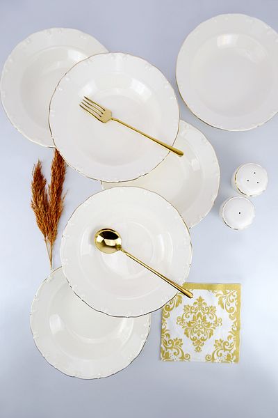 Digithome Liana 6-Piece Porcelain Pit Dinner Plate Set Gold Gilded 23 Cm Cream - TL4027707 C320.225
