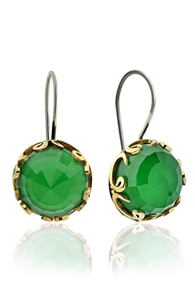 Roza Silver Zümrüt Taşlı Vav Harfi Motifli Otantik Gümüş Kadın Küpe