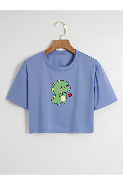Ginevra Γυναικείο μπλουζάκι Oversize Crew Neck Dinosaur Printed Crop