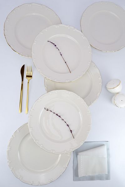 Digithome Liana 6-Piece Porcelain Serving Plate Set Gold Gilded 27 Cm Cream - TL4036280 C320.225
