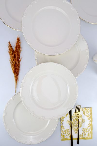 Digithome Liana 6-Piece Porcelain Serving Plate Set Gold Gilded 27 Cm Cream - TL4036280 C320.225