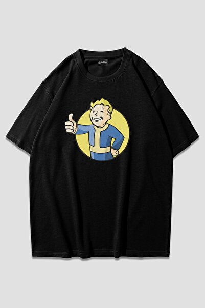 giyinikim Fallout Oversize Siyah T-Shirt