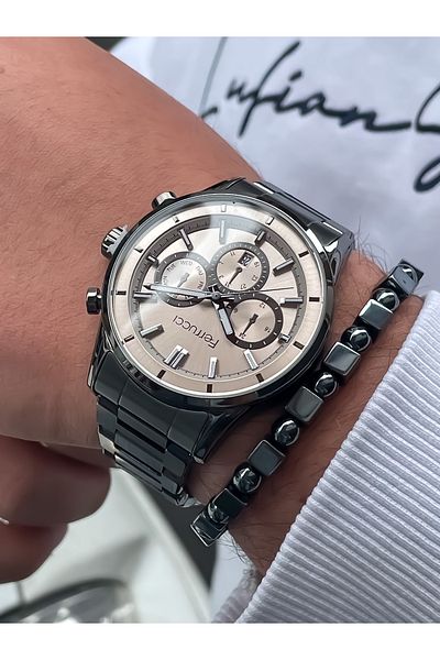 Ferrucci 3 atm waterproof Steel Case Steel Cord Men's Wrist Watch with Bracelet gift
