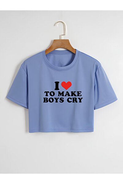 Ginevra Γυναικείο μπλουζάκι Oversize Crew Neck Make Boys Cry Printed Crop