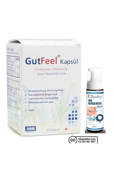 Assos Gut Feel Probiotic Prebiotic 20 Capsules + Teeth Whitening Foam Gift