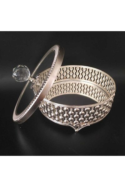 HİLALKRİSTAL Glass Lid and Mirrored Sugar Bowl and Turkish Delight Bowl