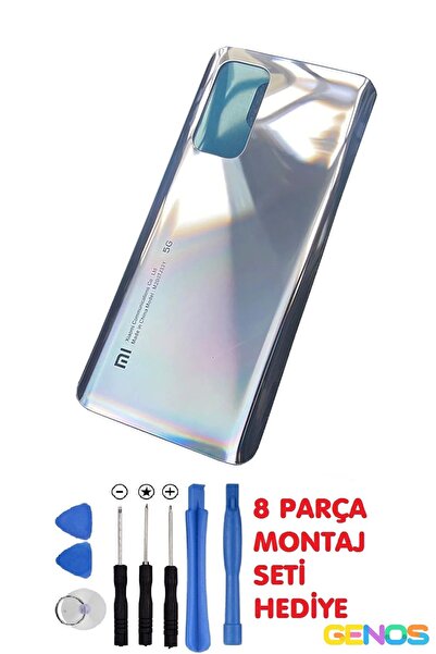 Genos Uyumlu Xiaomi Mi 10t / Mi 10t Pro Arka Cam Pil Kapağı Batarya Kapağı Gri + Montaj Set