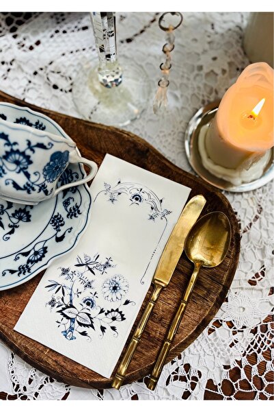 Antique Dream Soğan Çiçeği Desenli Blue Blanc Garson Katlama Sunum Peçetesi 16lı