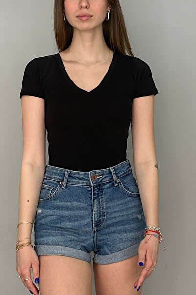 Tam Moda Μαύρο Lycra Cotton Γυναικείο Σώμα - Κοντό μανίκι