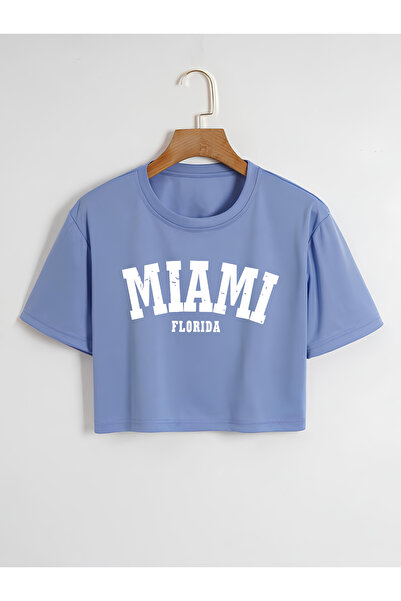 Ginevra Γυναικείο μπλουζάκι Oversize Crew Neck Miami Printed Crop