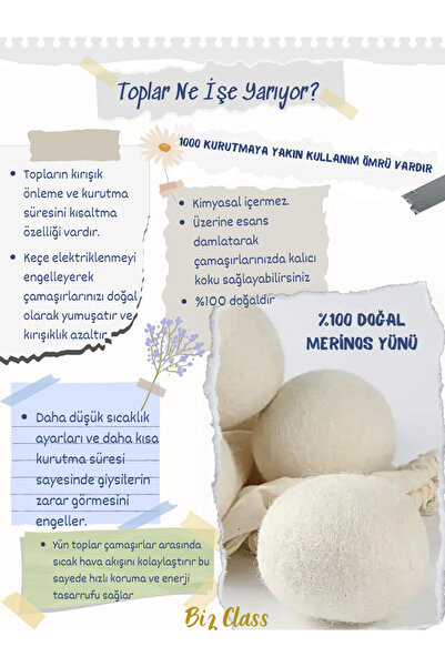 Biz Class 3-Piece Scented Wool Completely Organic Dryer Ball Natural Fabric Softener Felt Dryer Balls