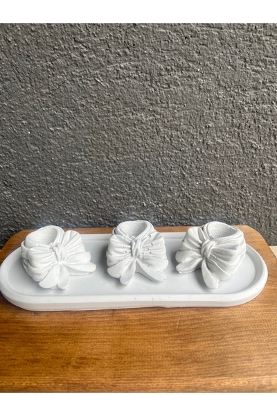 ThreeT Açık gri beton mumluk set