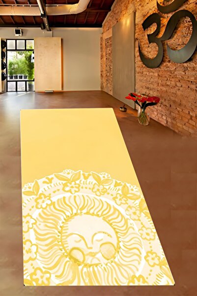 linazaitun Sarı Zemin Bohem Güneş Desenli  Yıkanabilir Kaymaz Taban Leke Tutm...