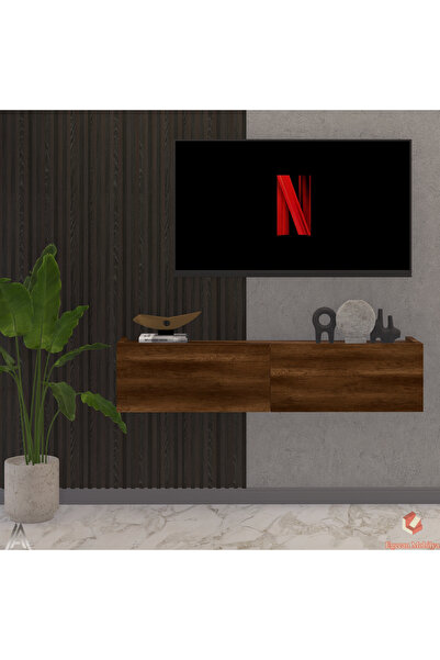 Egecan Mobilya Ceviz 110 Cm Tv Ünitesi Tv Sehpası Duvar Rafı Kitaplık
