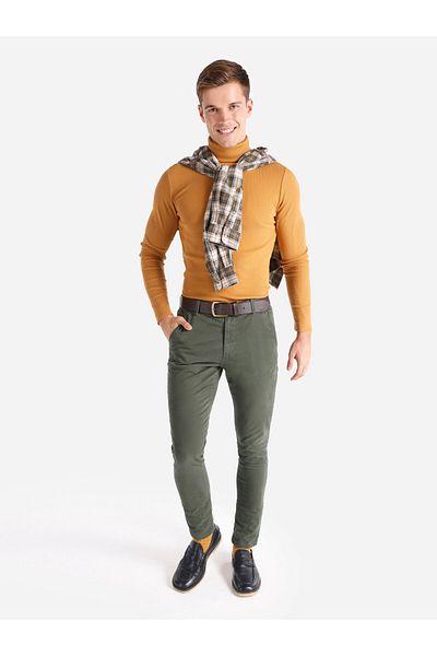 Colin's Slim Fit Mid Waist Straight Leg Men's Green Trousers Cl 1049749