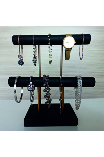 Tiydem Дерев'яний - Позолочений сталевий стенд для прикрас Організатор прикрас 2-рівневий Чорний колір