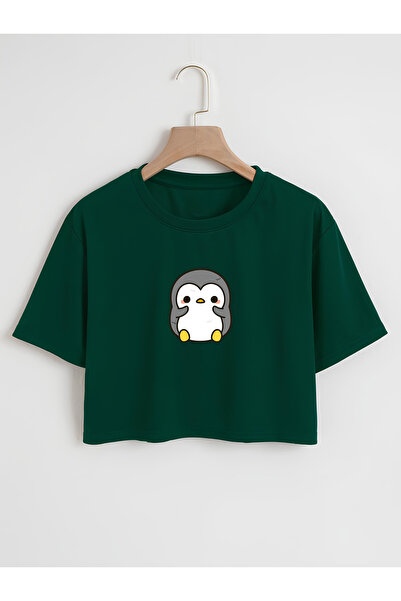 Ginevra Γυναικείο μπλουζάκι Oversize Crew Neck Penguin Printed Crop