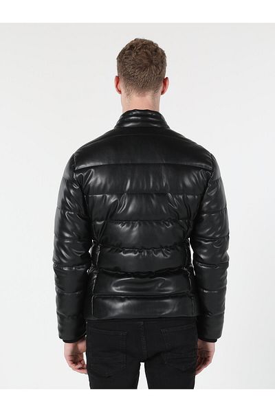 Colin's Palton negru din piele artificială pentru bărbați, slim fit, gonflabil - Pu Cl1055602