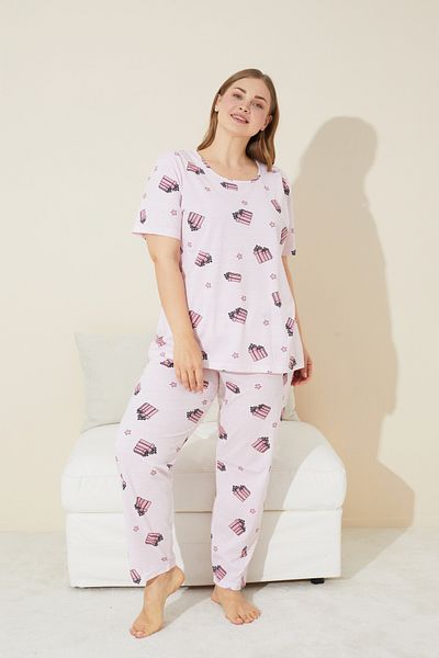Siyah İnci ροζ κουτί δώρου Knitted Curve Plus Size Σετ πιτζάμες King Size