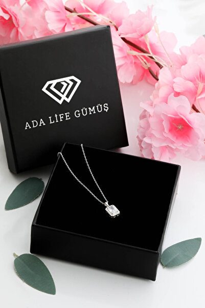 ADA LİFE GÜMÜŞ 925 Ayar Gümüş Tek Taş Baget Kadın Kolye (ÖZEL KUTULU)
