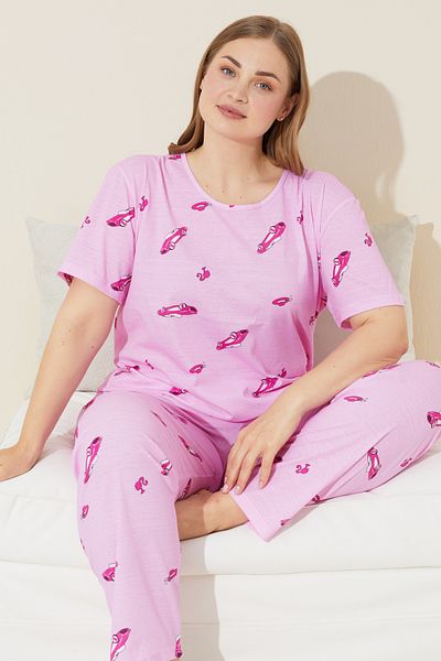 Siyah İnci ροζ μοτίβο αυτοκινήτου Knitted Curve Plus Size Σετ πιτζάμες King Size