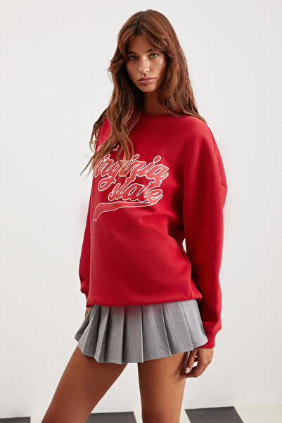 GRIMELANGE Edith női nyakú nyomott piros pulóver polár belsővel