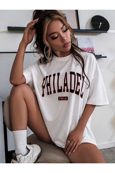 oneagılyazı Γυναικείο λευκό μπλουζάκι Philadel Oversize